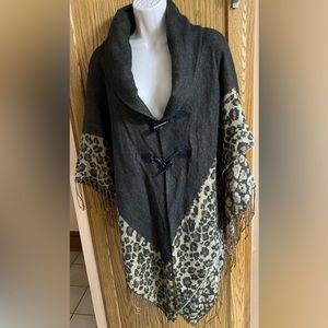 Brown & Animal print fringe bottom women’s Collection Eighteen poncho
